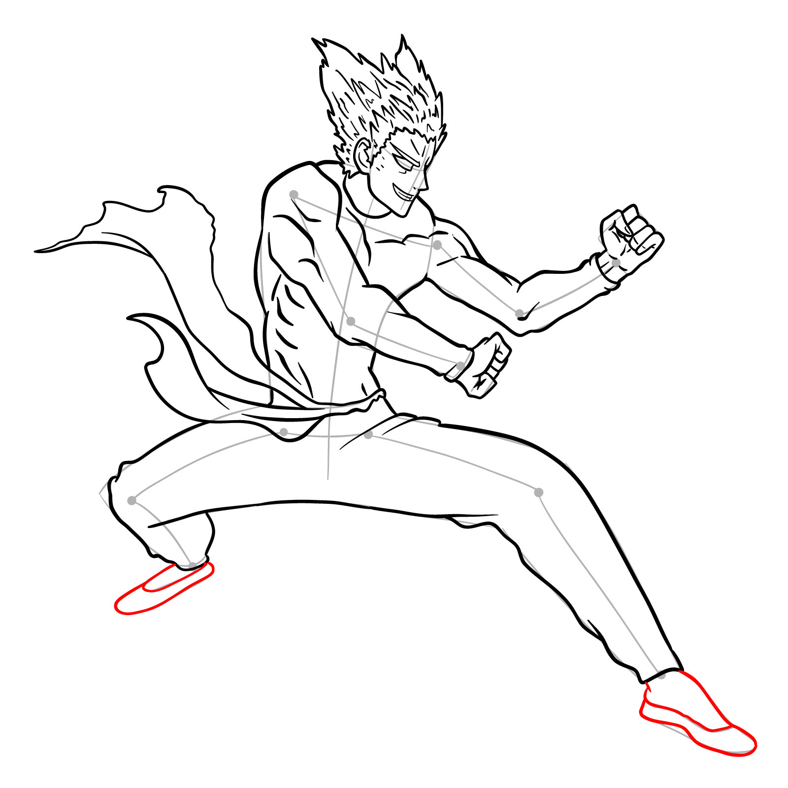 How to draw Garou in action pose from One Punch Man - step 20