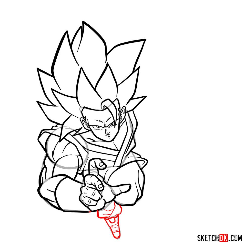 How to draw Super Saiyan 3 (Goku) - step 14