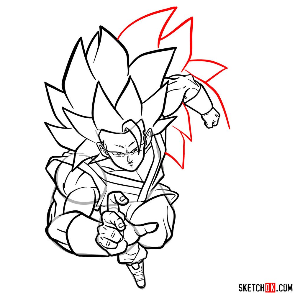 How to draw Super Saiyan 3 (Goku) - step 17