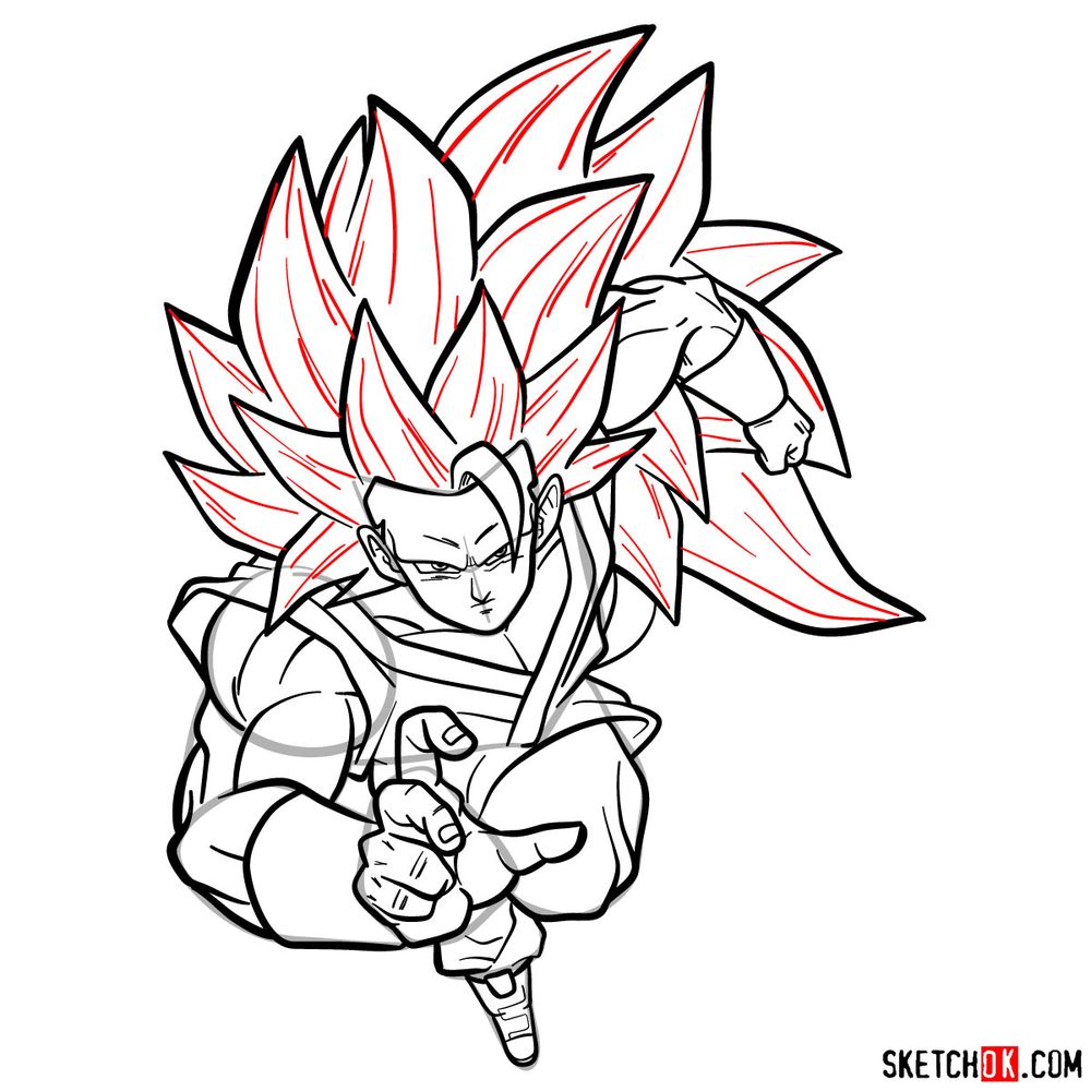 How to draw Super Saiyan 3 (Goku) - step 19