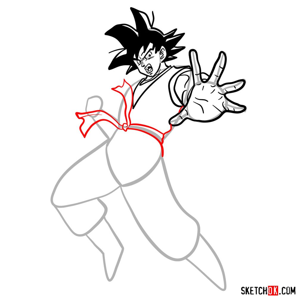 How to draw Goku in full growth - step 11