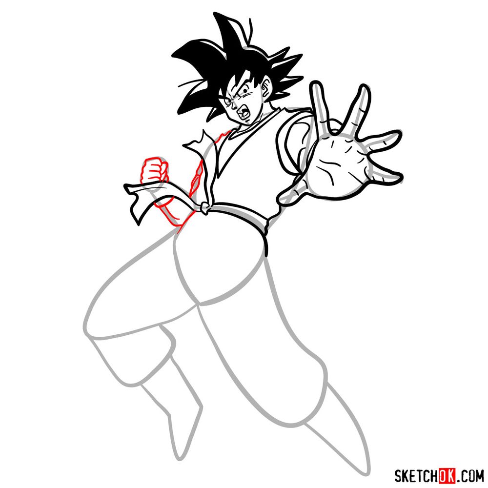 How to draw Goku in full growth - step 12