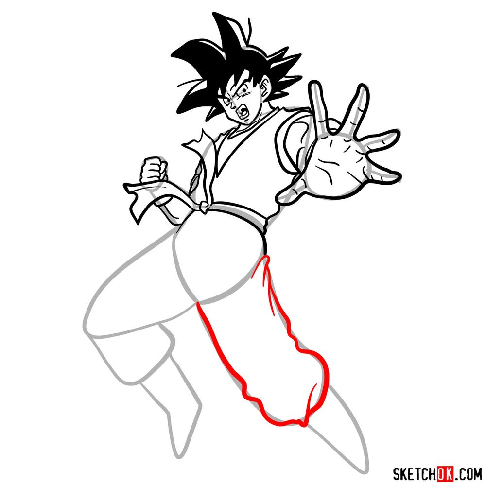 How to draw Goku in full growth - step 13