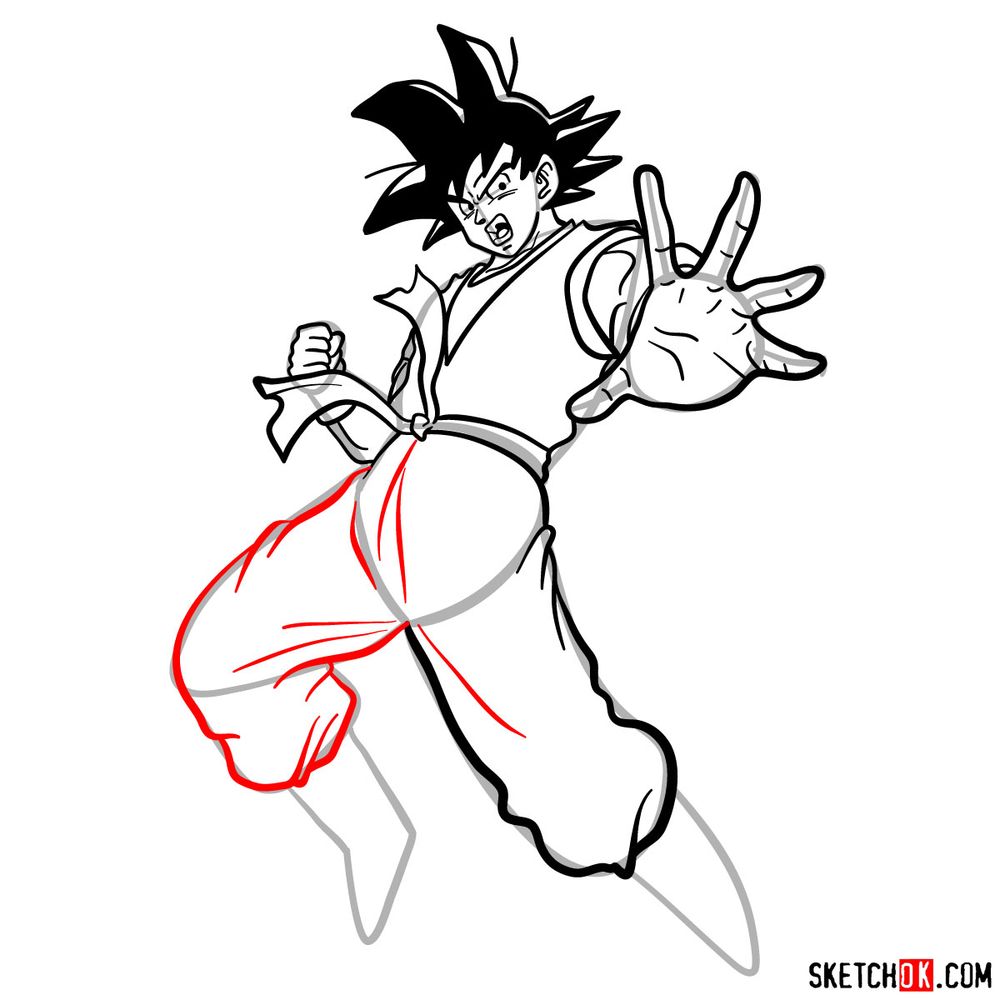 How to draw Goku in full growth - step 14