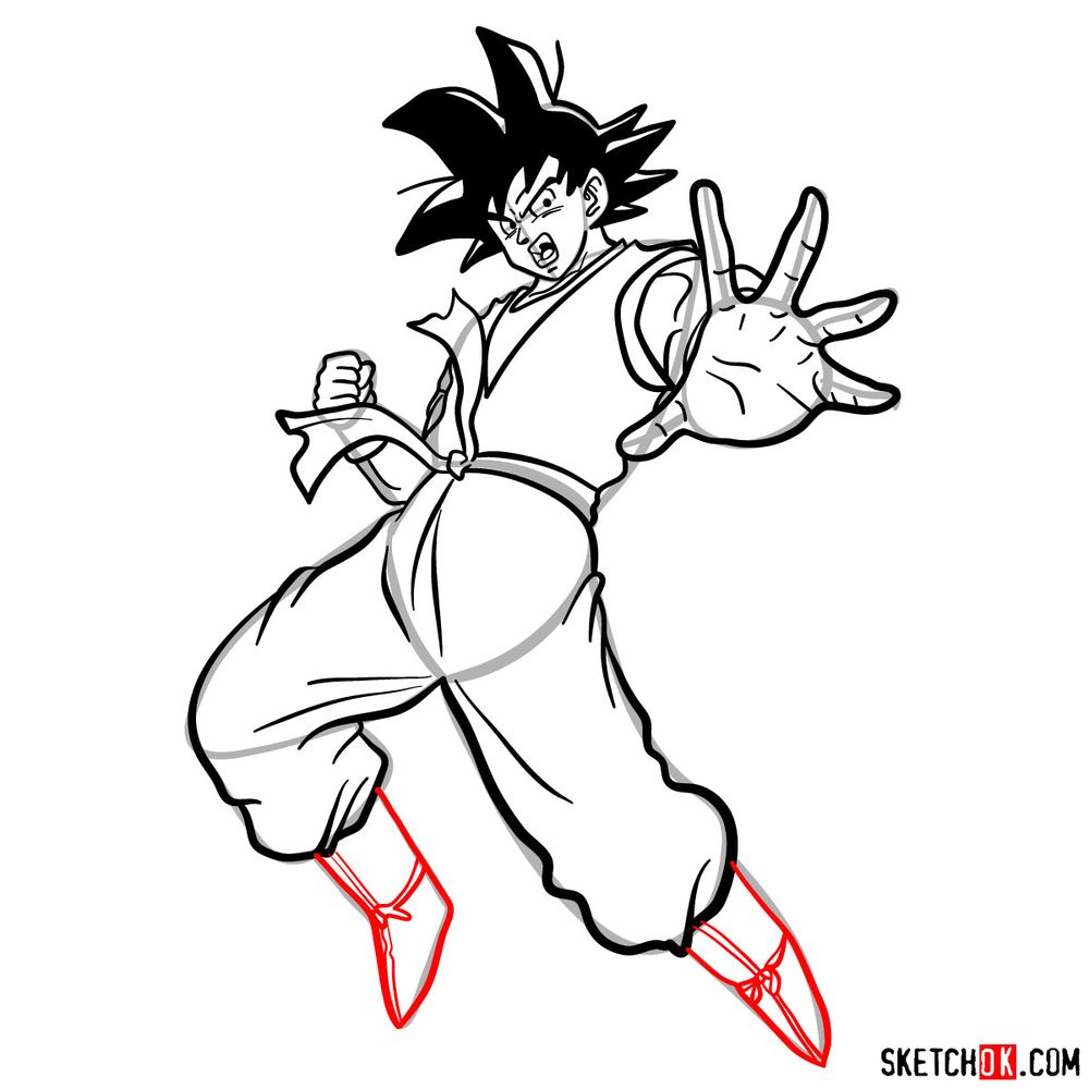 How to draw Goku in full growth - step 15