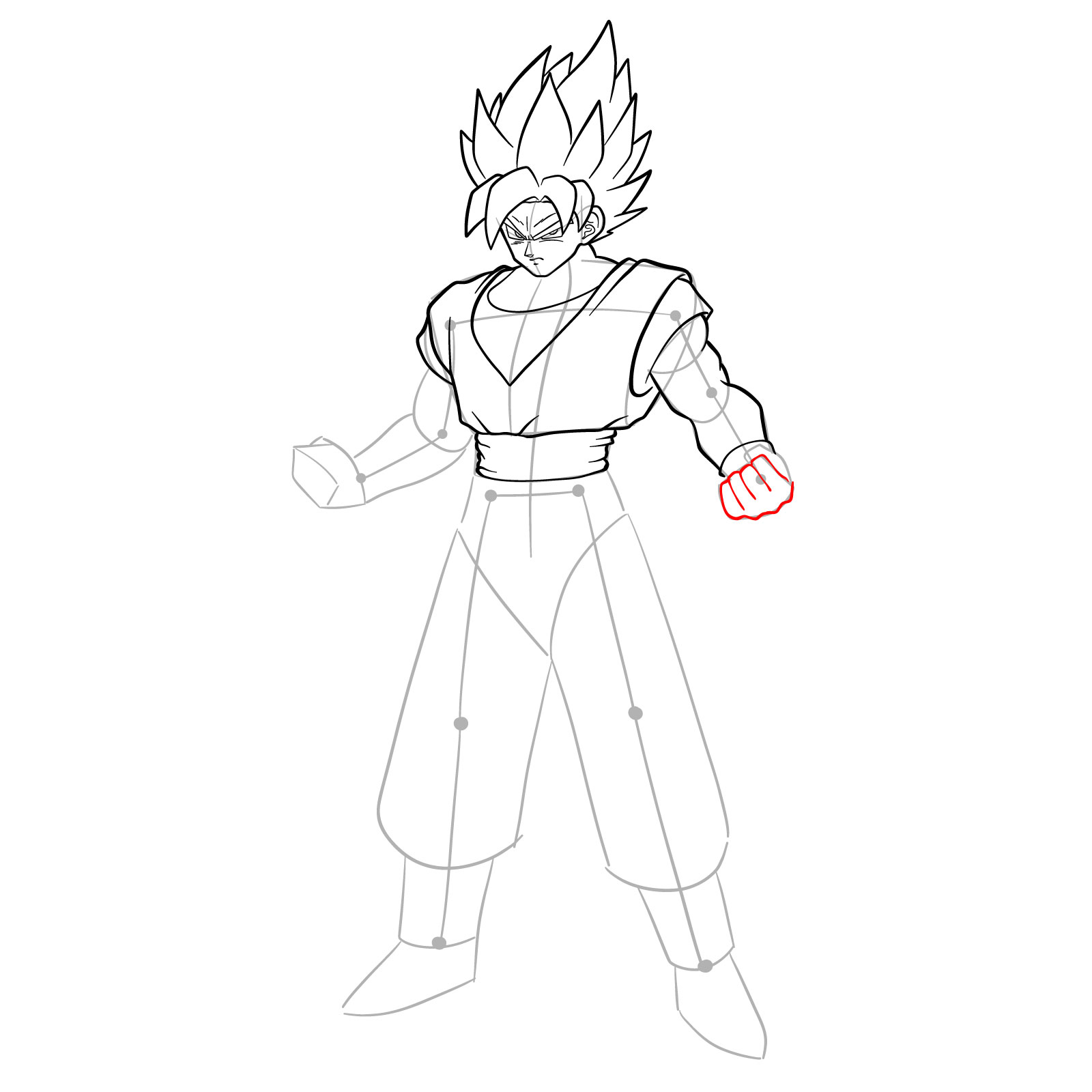 How to draw Goku in Super Saiyan form - step 23