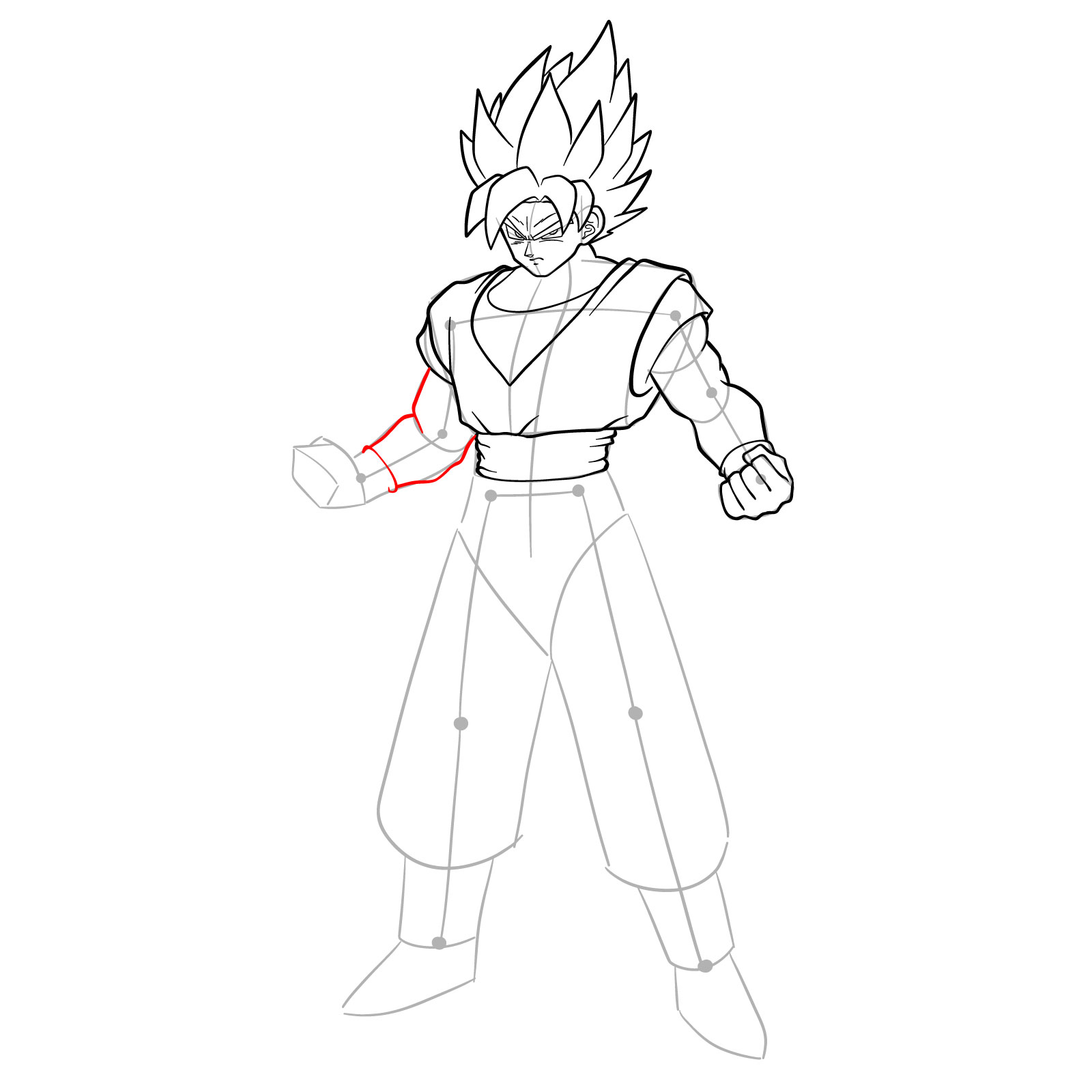 How to draw Goku in Super Saiyan form - step 25