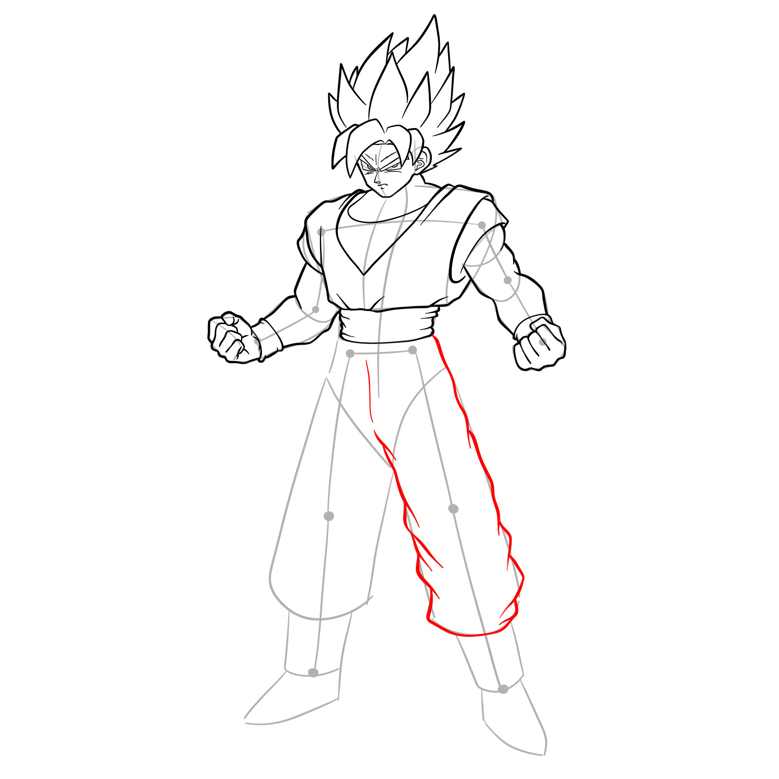 How to draw Goku in Super Saiyan form - step 29