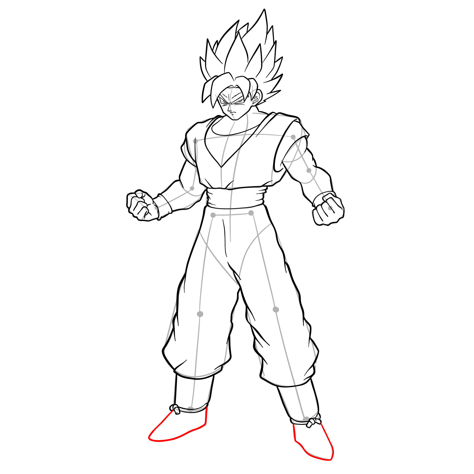 How to draw Goku in Super Saiyan form - step 32