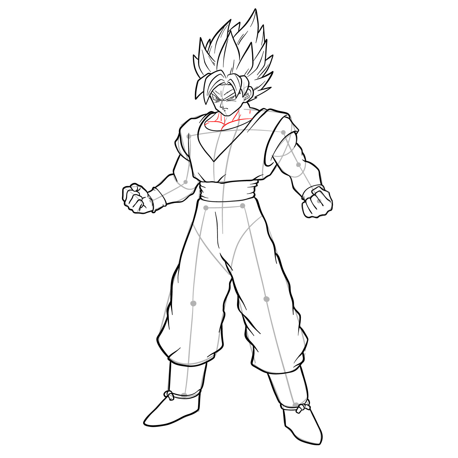 How to draw Goku in Super Saiyan form - step 34