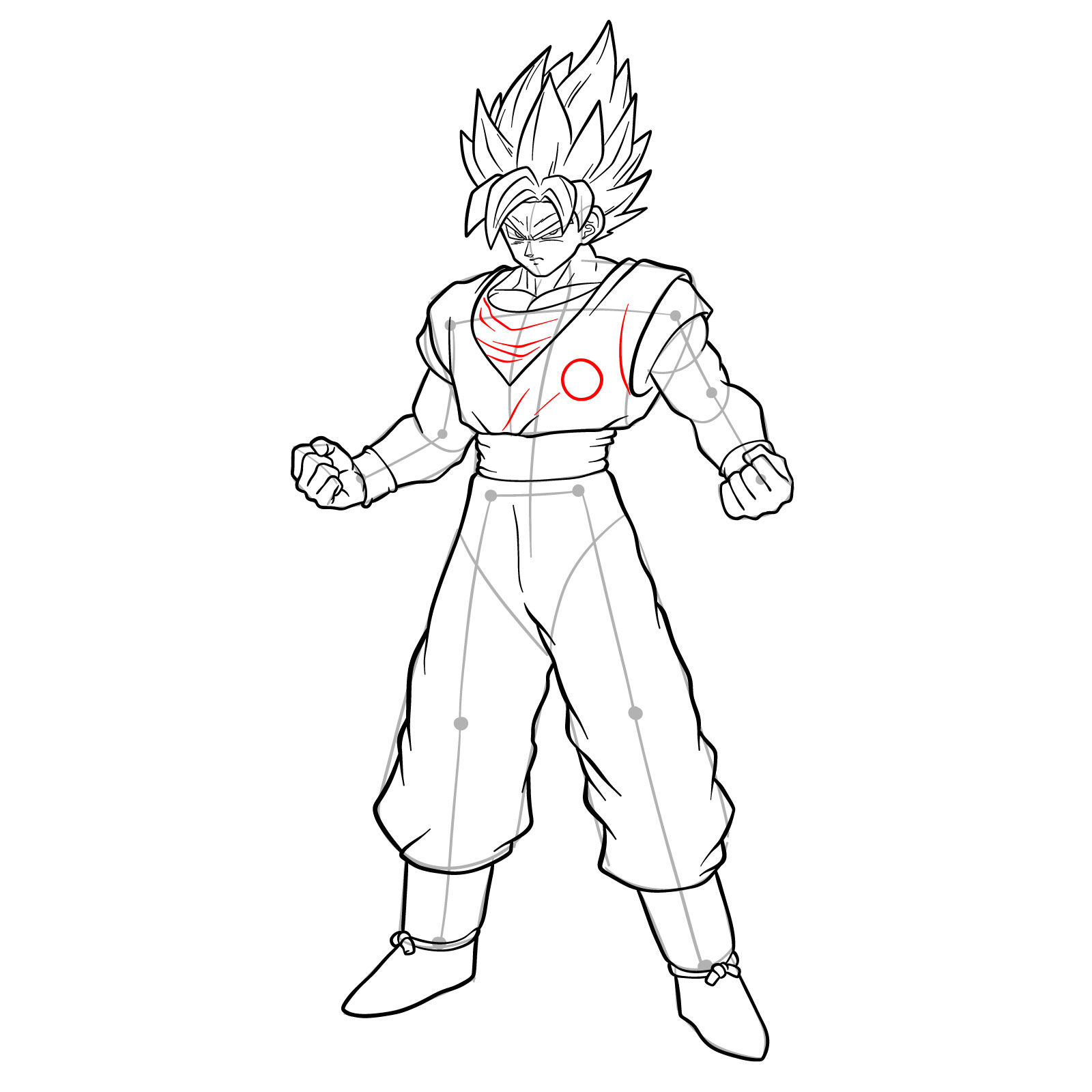 How to draw Goku in Super Saiyan form - step 35