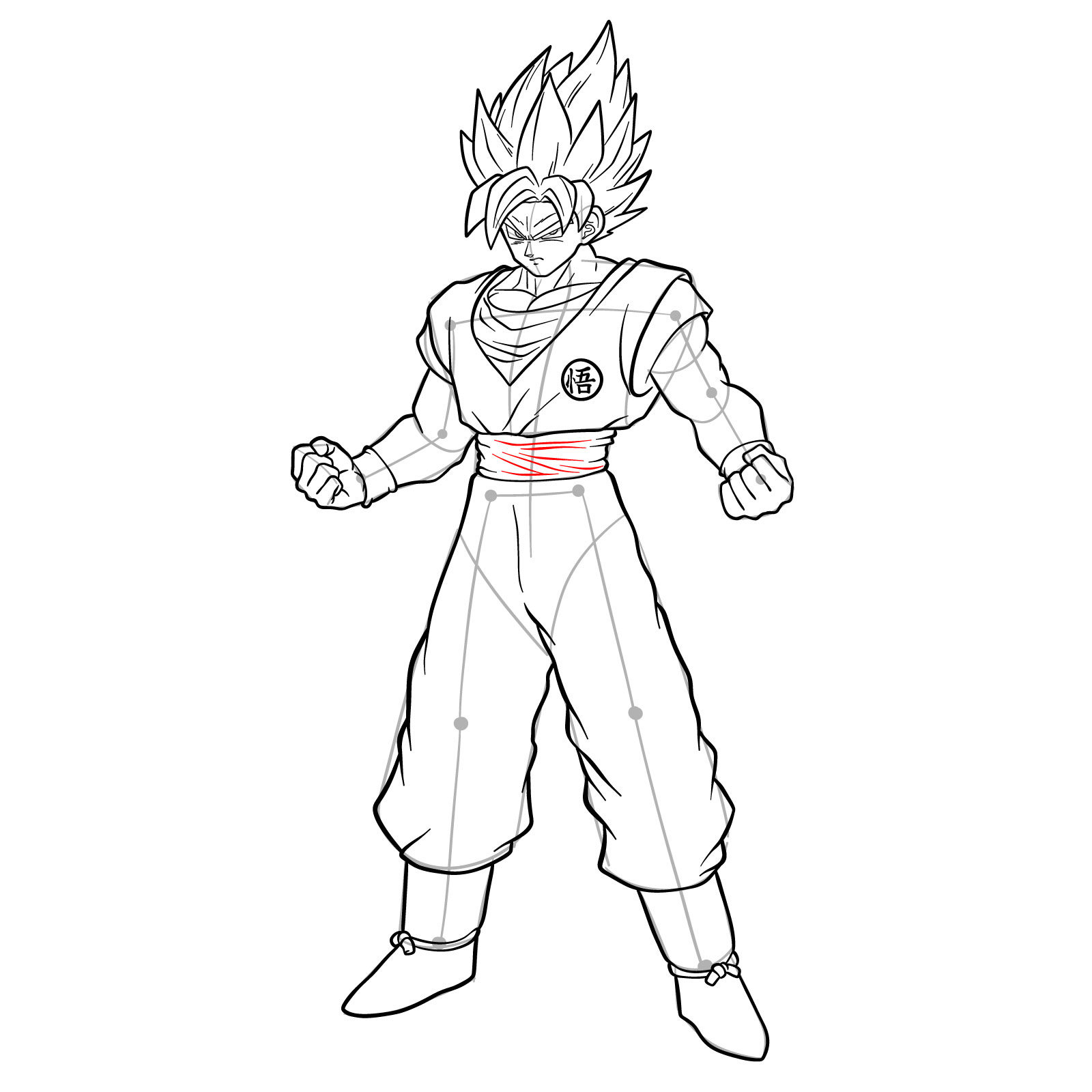 How to draw Goku in Super Saiyan form - step 38