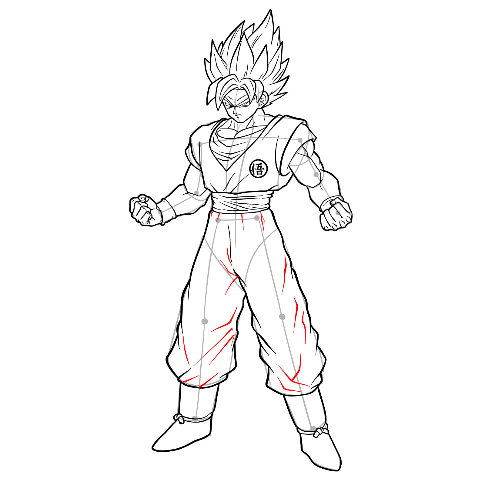 How to draw Goku in Super Saiyan form - step 40