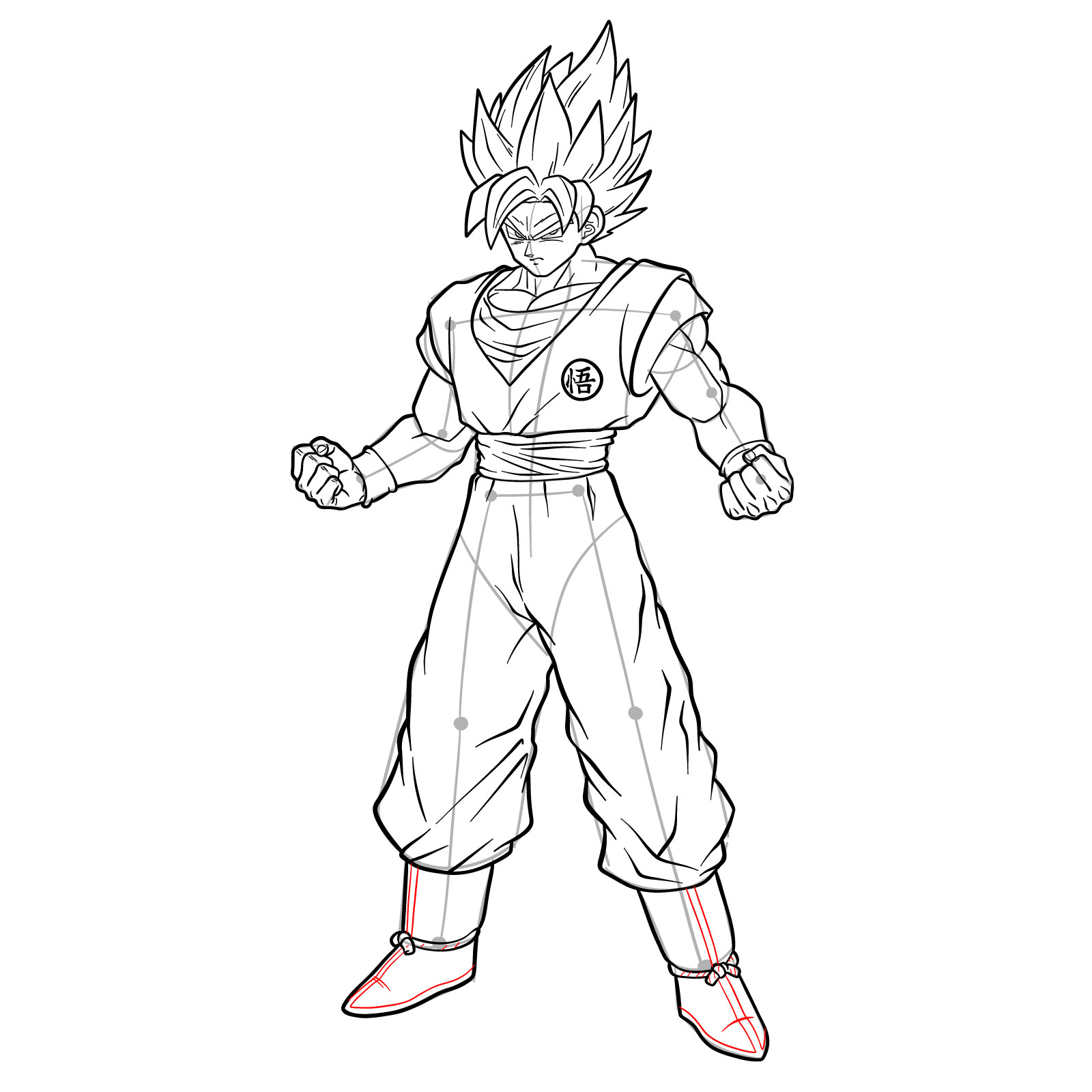 How to draw Goku in Super Saiyan form - step 41