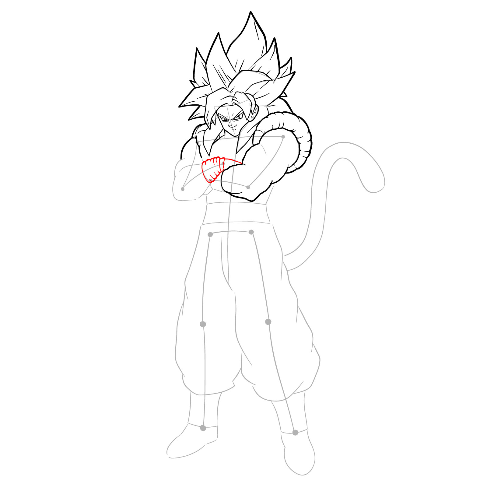 How to draw Gogeta in SS4 form - step 21