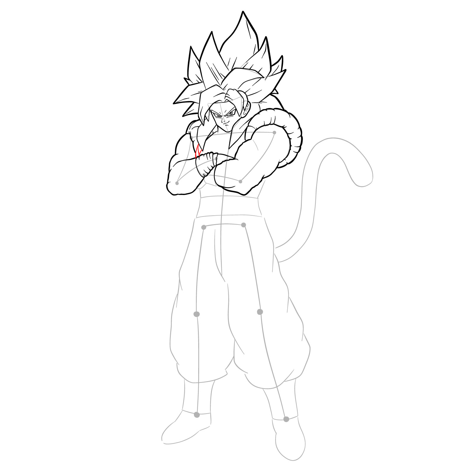 How to draw Gogeta in SS4 form - step 24