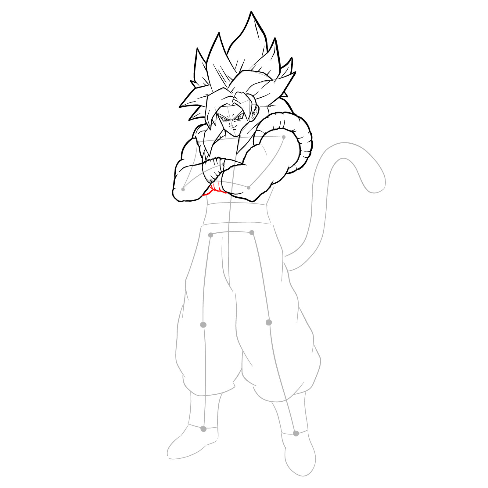 How to draw Gogeta in SS4 form - step 25