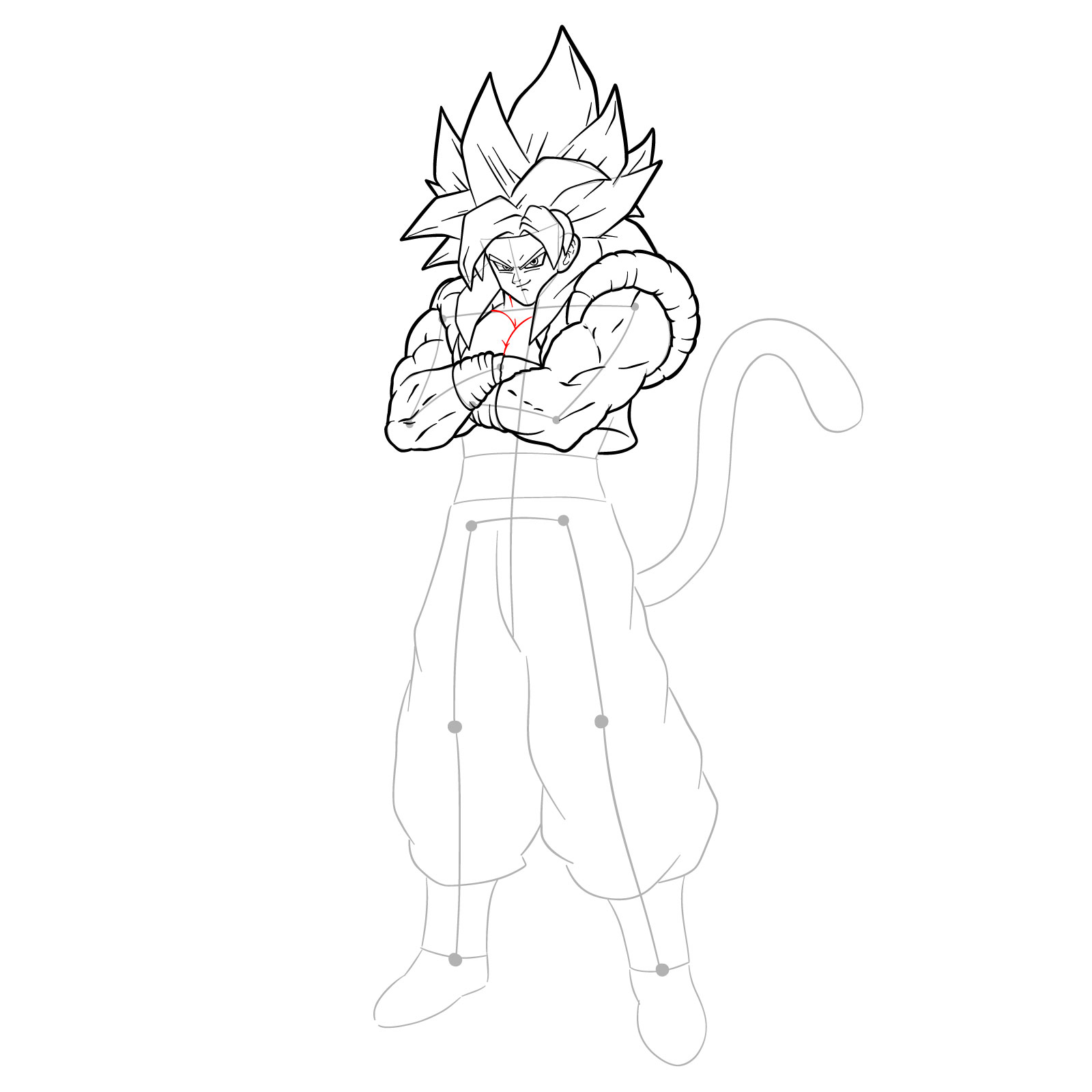 How to draw Gogeta in SS4 form - step 28