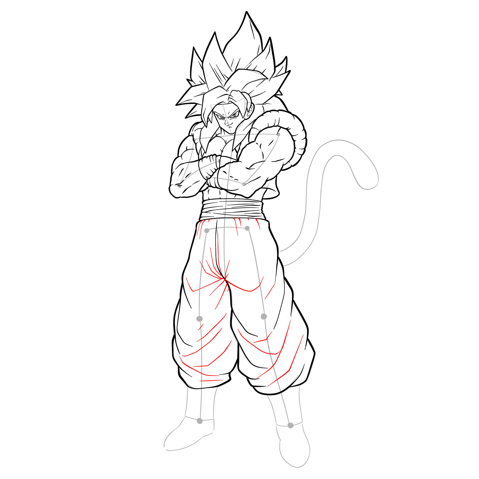 How to draw Gogeta in SS4 form - step 36