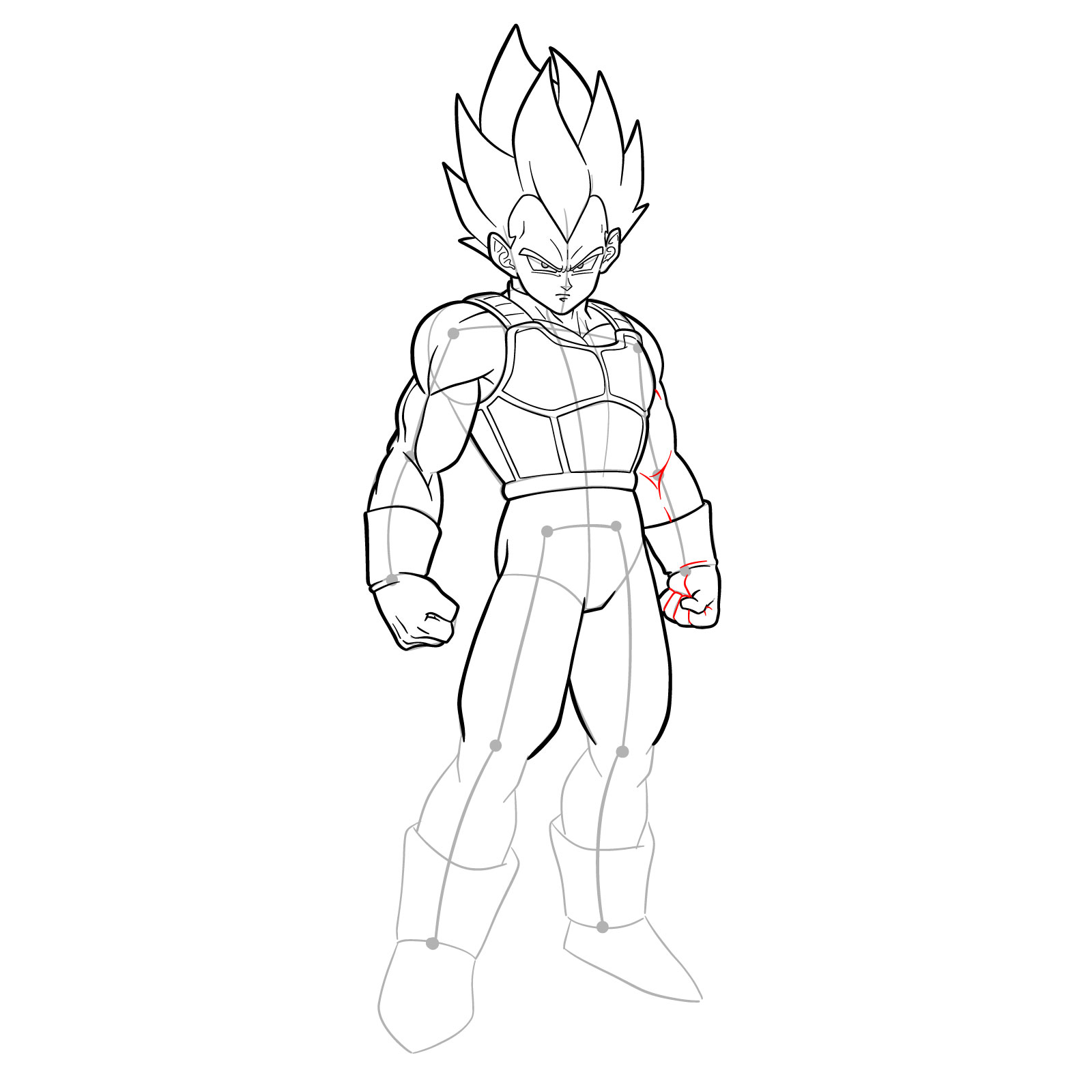 How to draw Vegeta in SSGSS - step 34