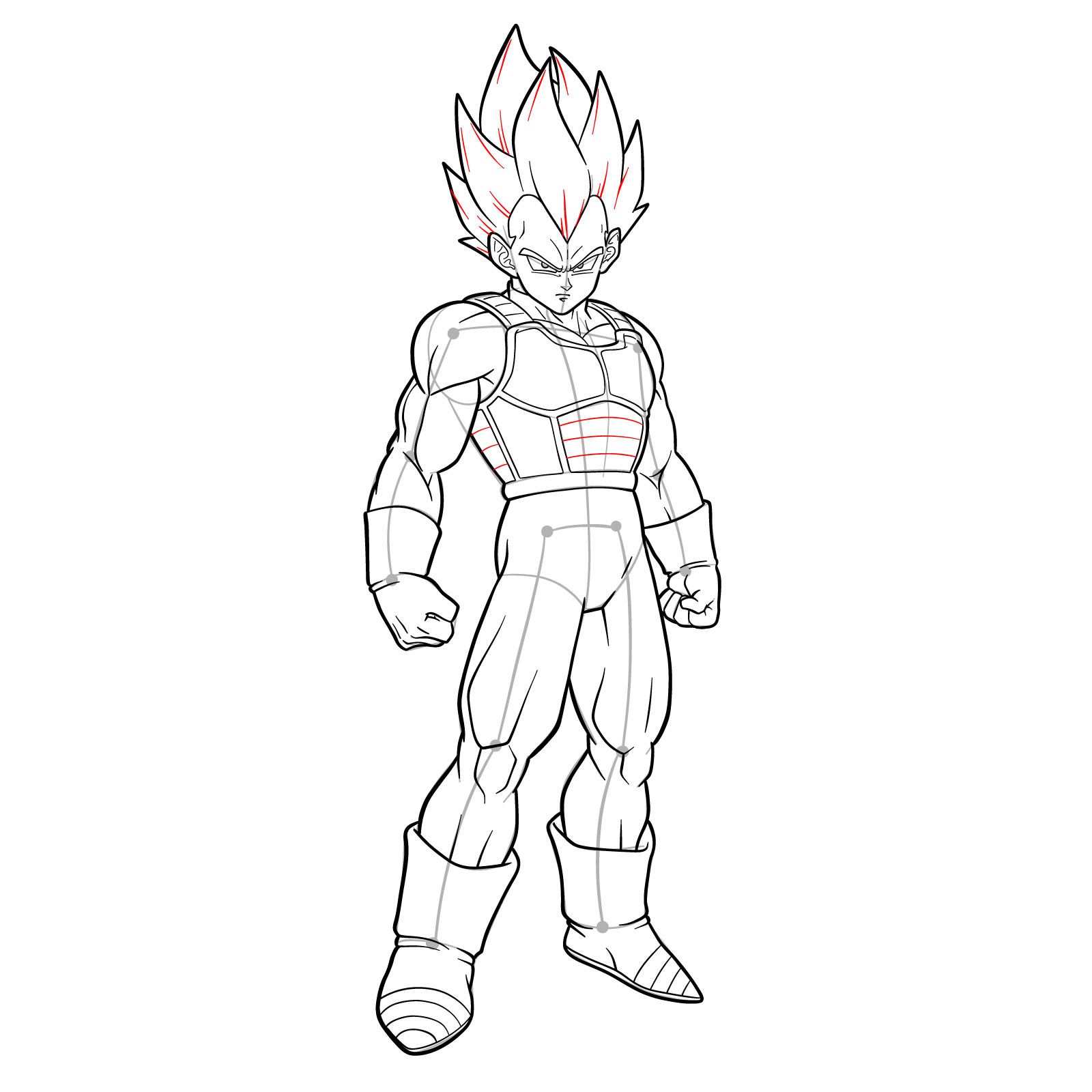 How to draw Vegeta in SSGSS - step 42