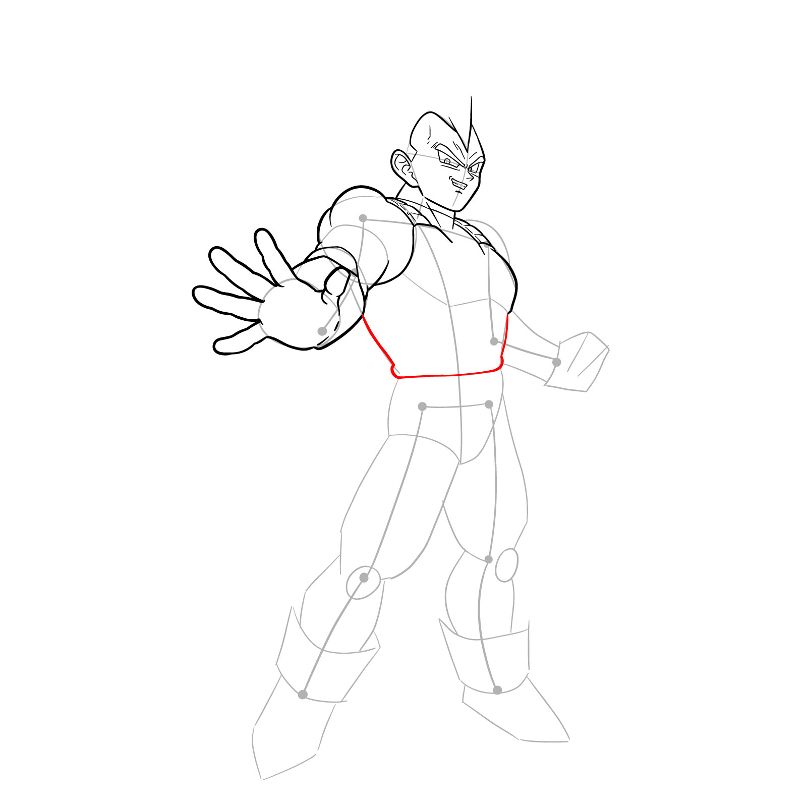 How to draw Vegeta in Super Saiyan form - step 18