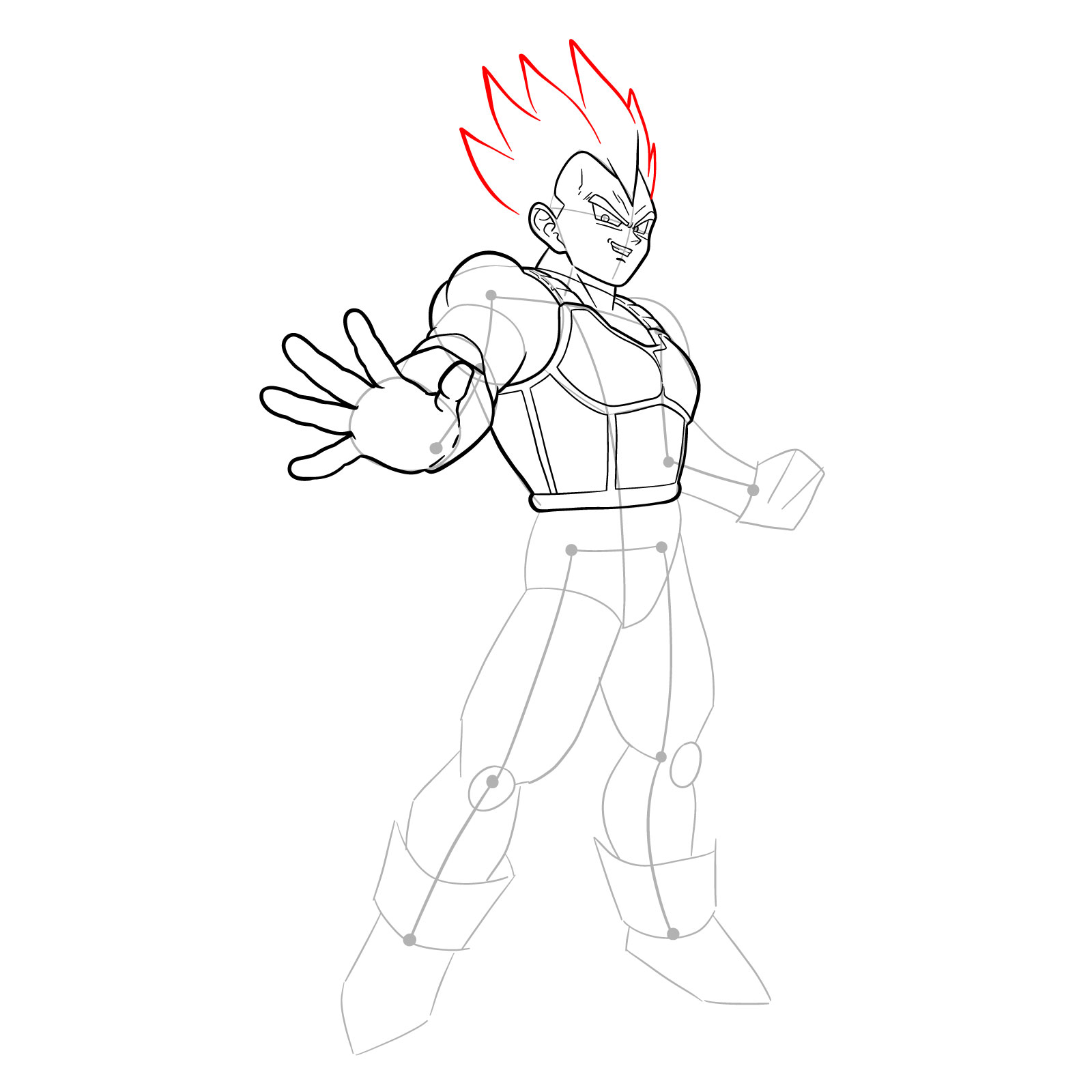 How to draw Vegeta in Super Saiyan form - step 21