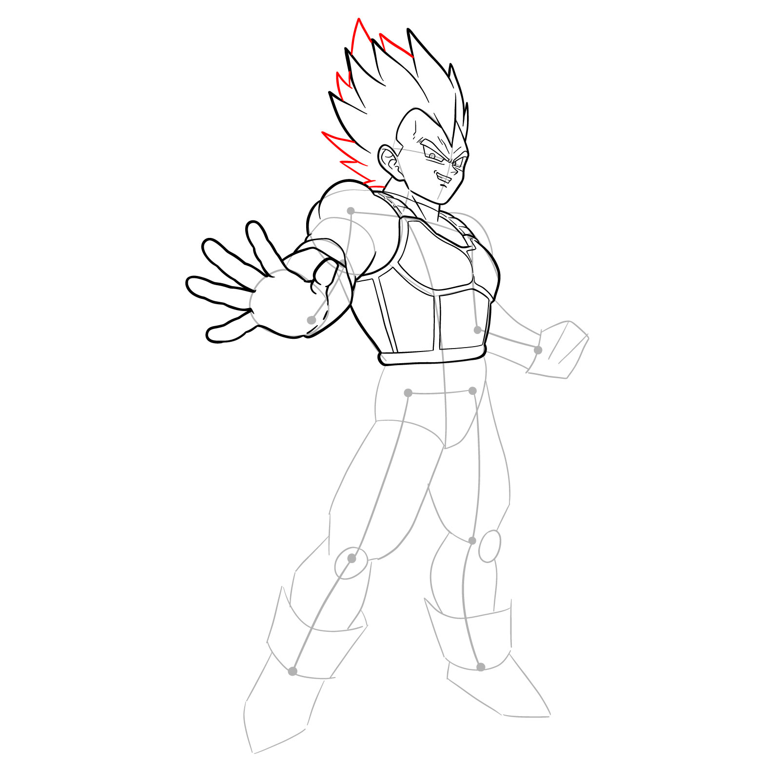 How to draw Vegeta in Super Saiyan form - step 22