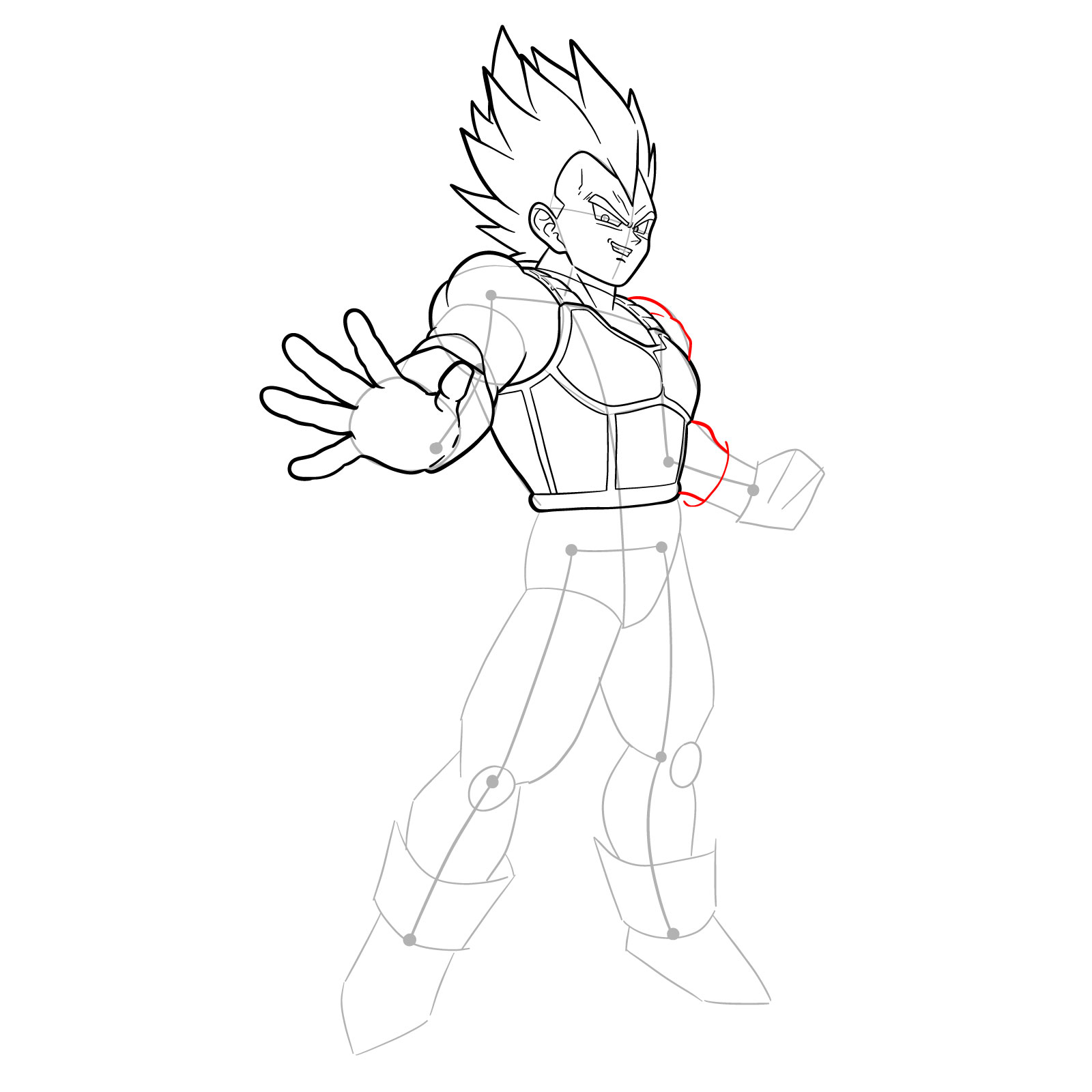 How to draw Vegeta in Super Saiyan form - step 23