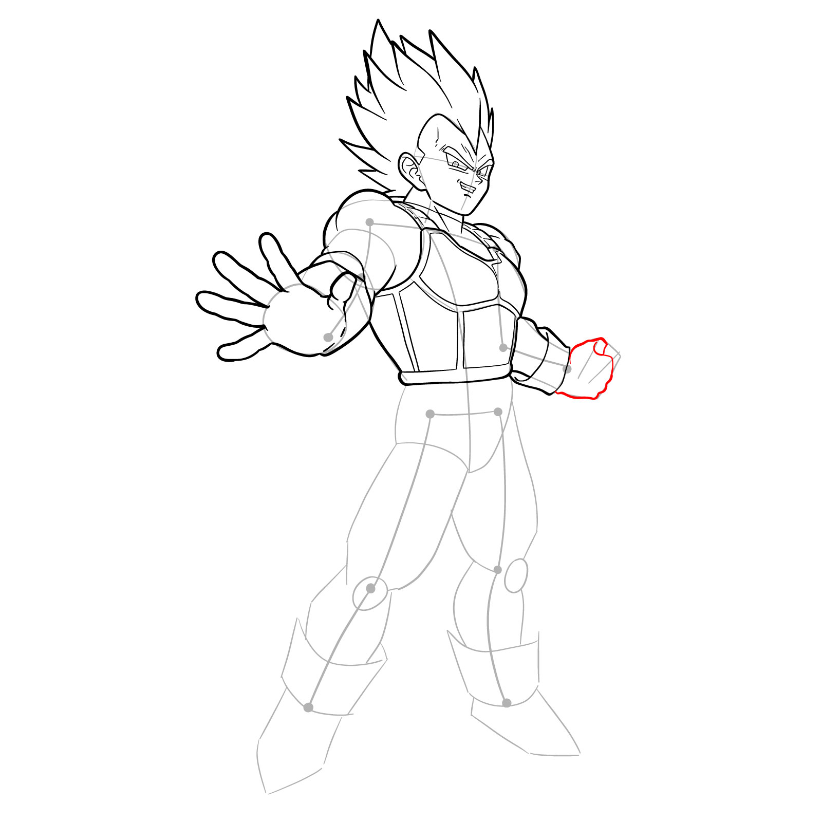 How to draw Vegeta in Super Saiyan form - step 25