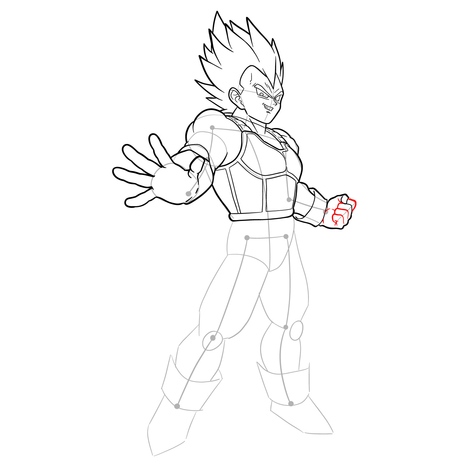 How to draw Vegeta in Super Saiyan form - step 26