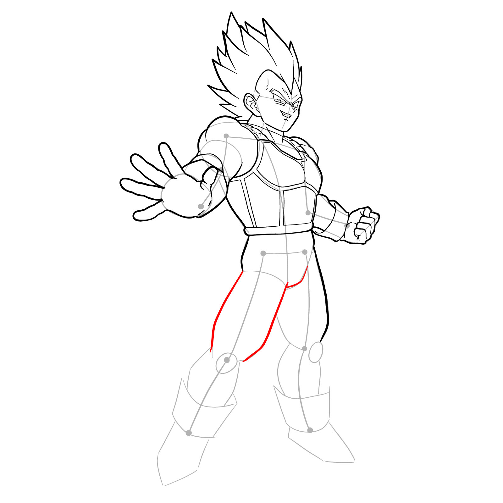 How to draw Vegeta in Super Saiyan form - step 28