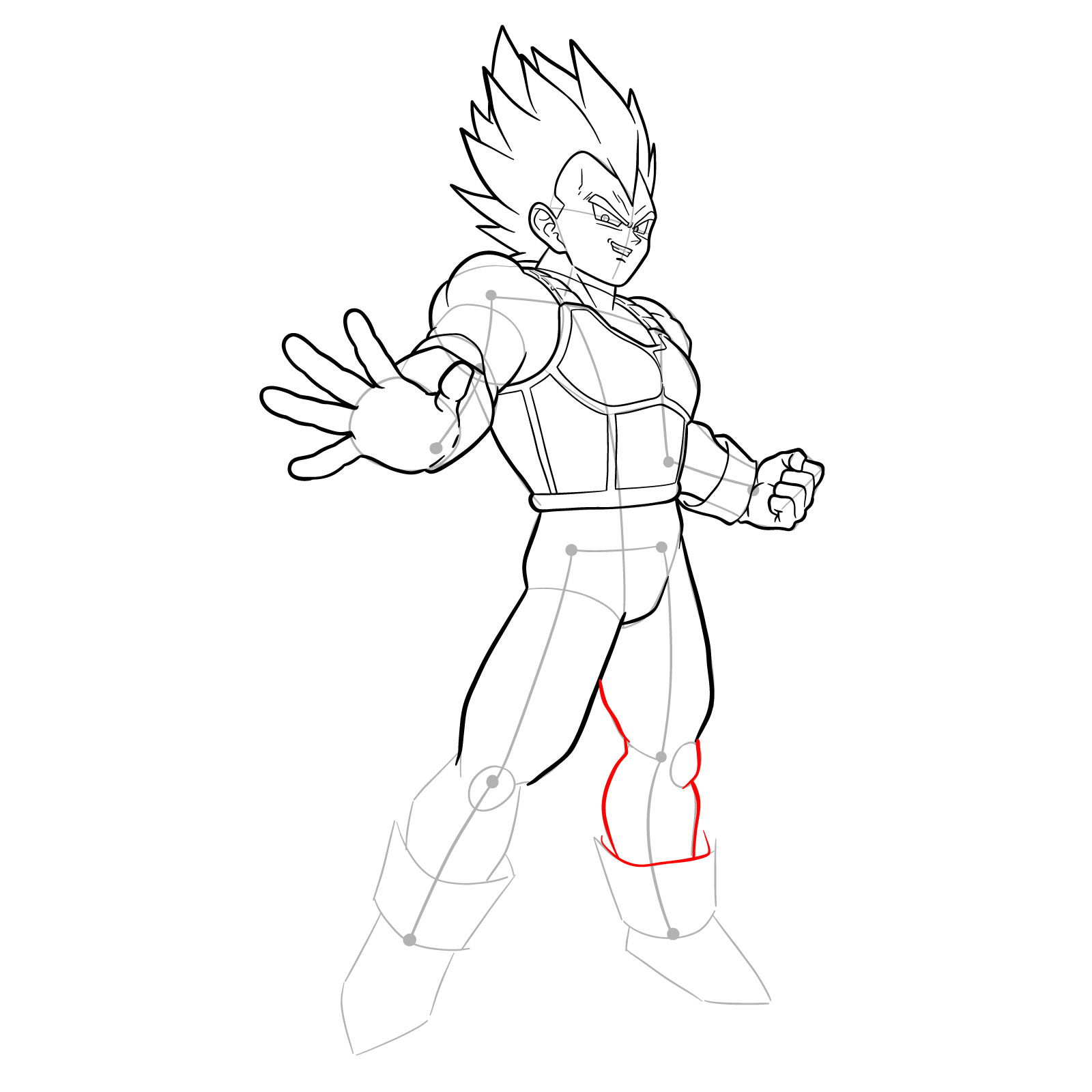 How to draw Vegeta in Super Saiyan form - step 29