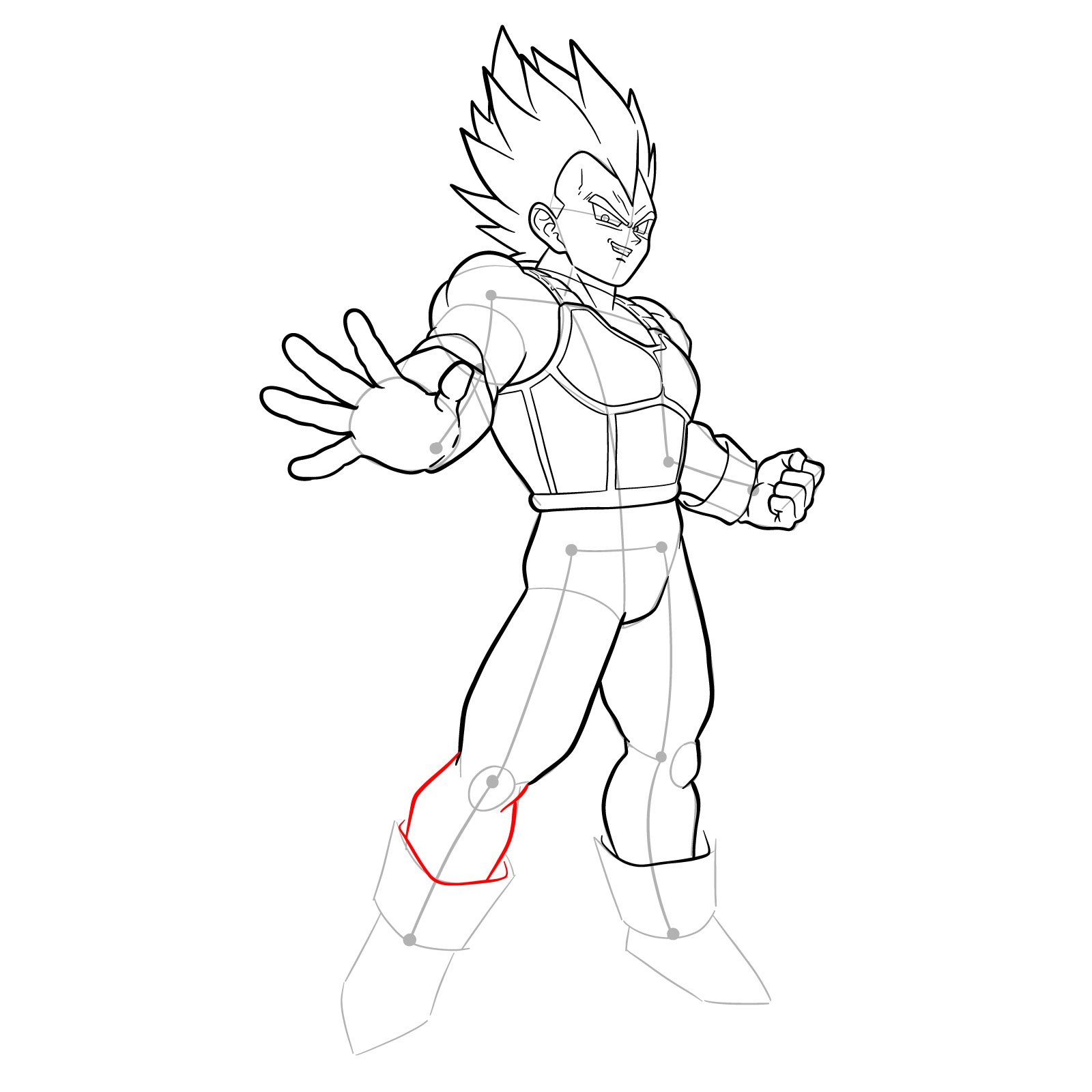 How to draw Vegeta in Super Saiyan form - step 30