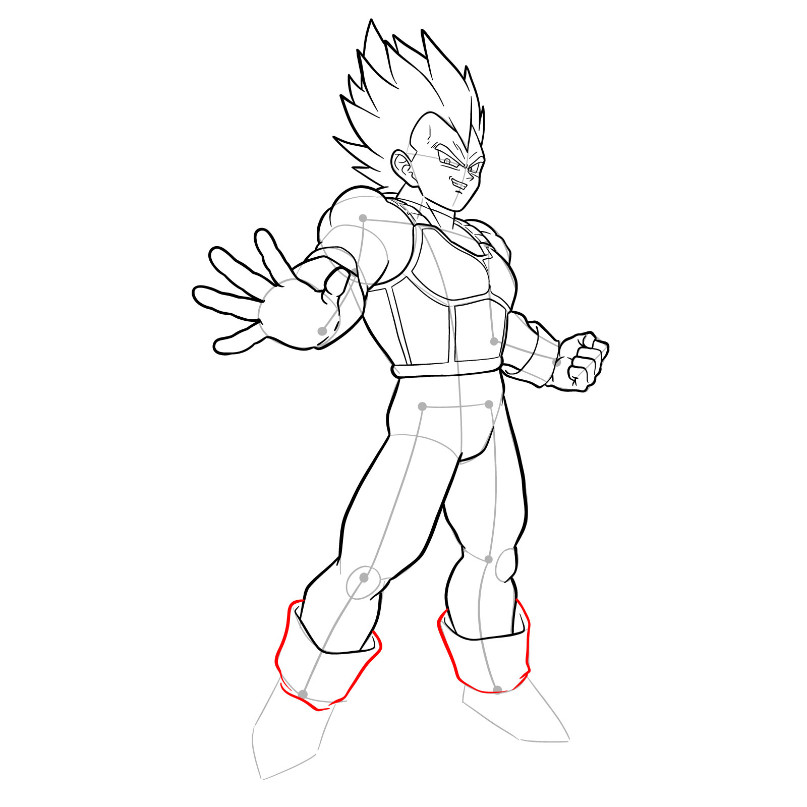 How to draw Vegeta in Super Saiyan form - step 31