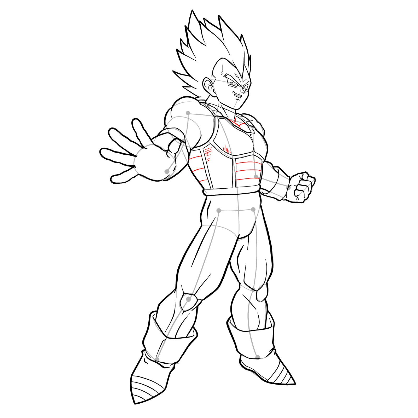 How to draw Vegeta in Super Saiyan form - step 35