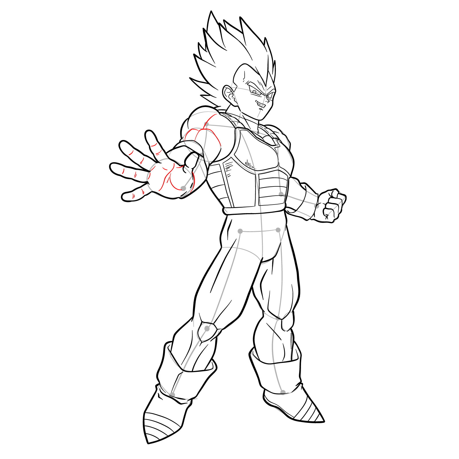 How to draw Vegeta in Super Saiyan form - step 36