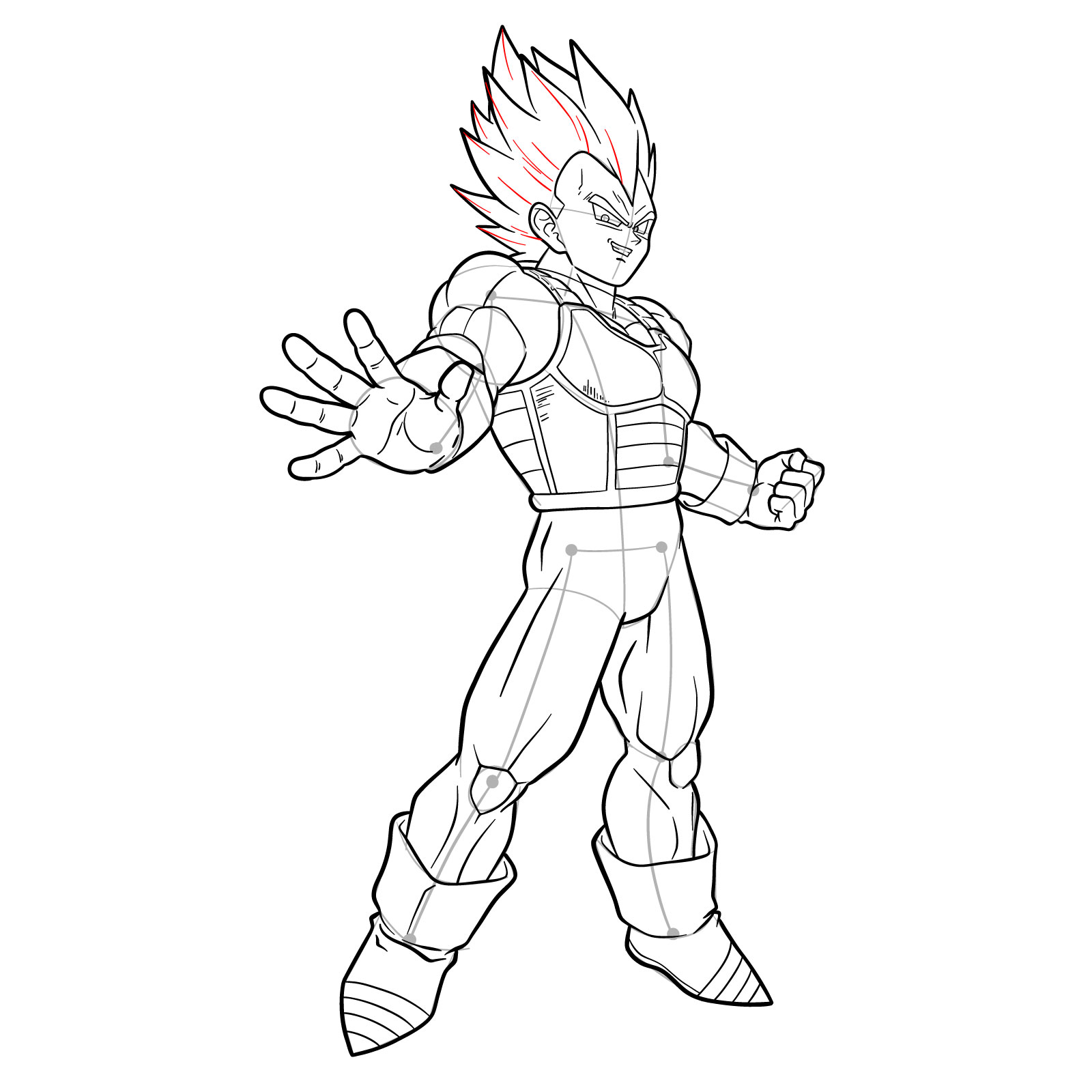 How to draw Vegeta in Super Saiyan form - step 37