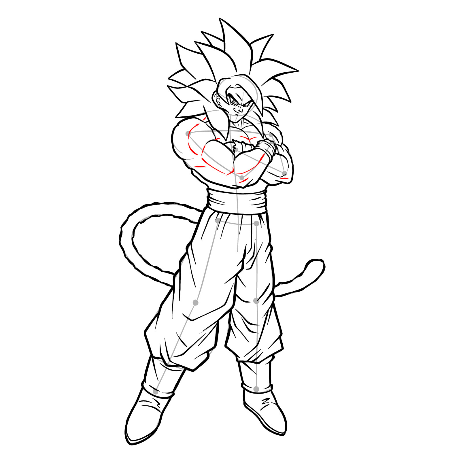 How to draw Goku Super Saiyan 4 - step 33