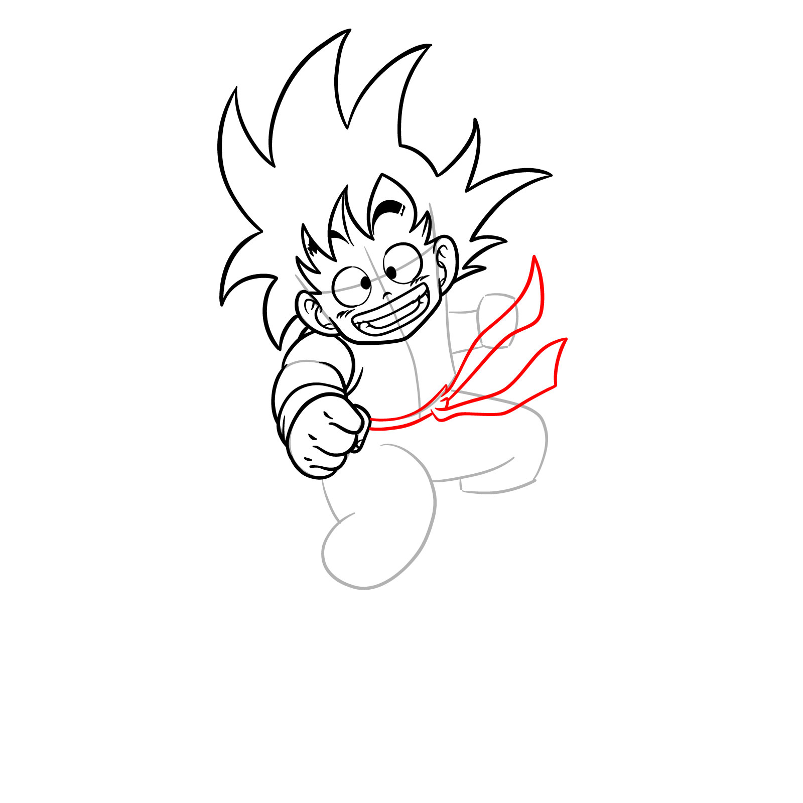 How to draw Kid Goku riding on the Flying Nimbus - step 14
