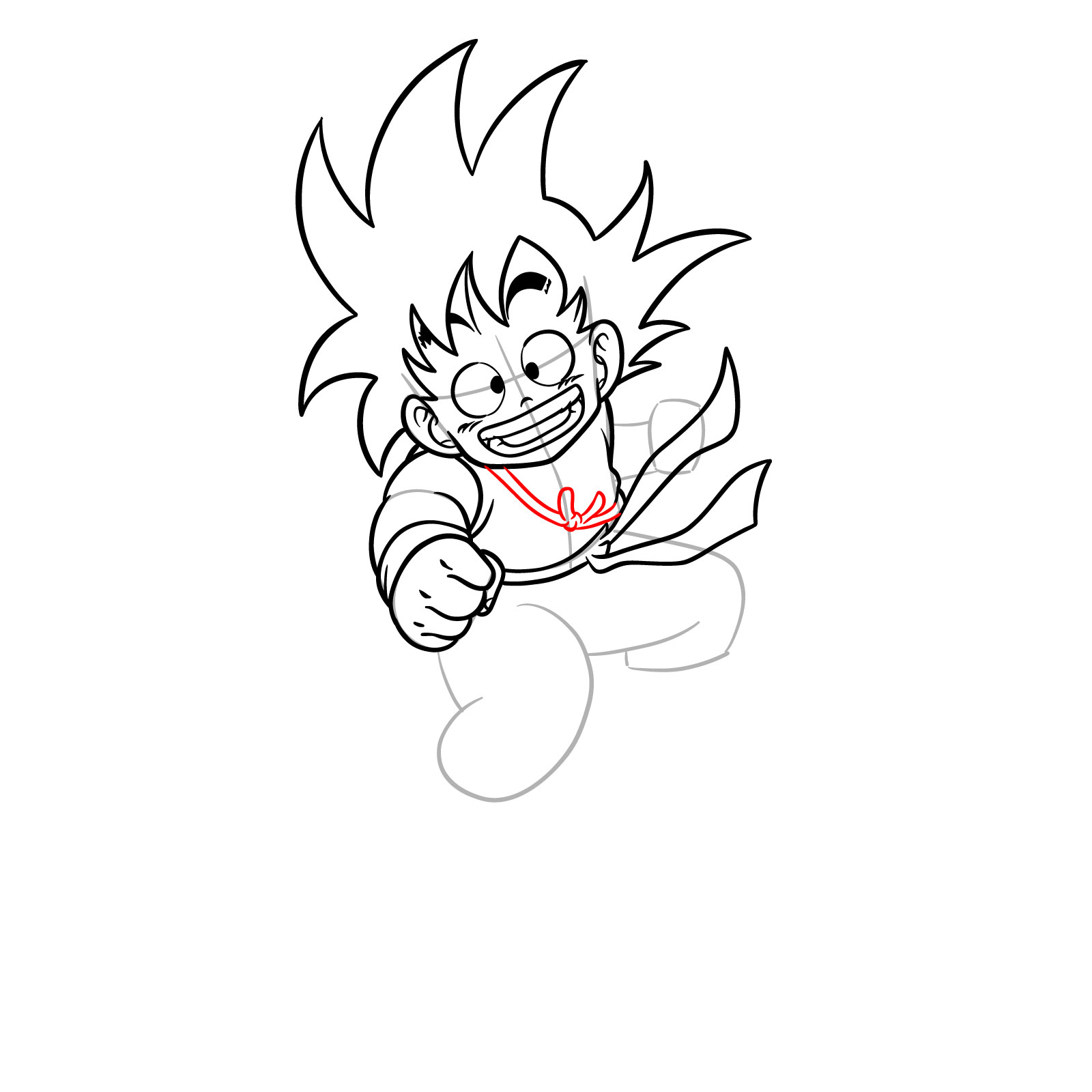 How to draw Kid Goku riding on the Flying Nimbus - step 16