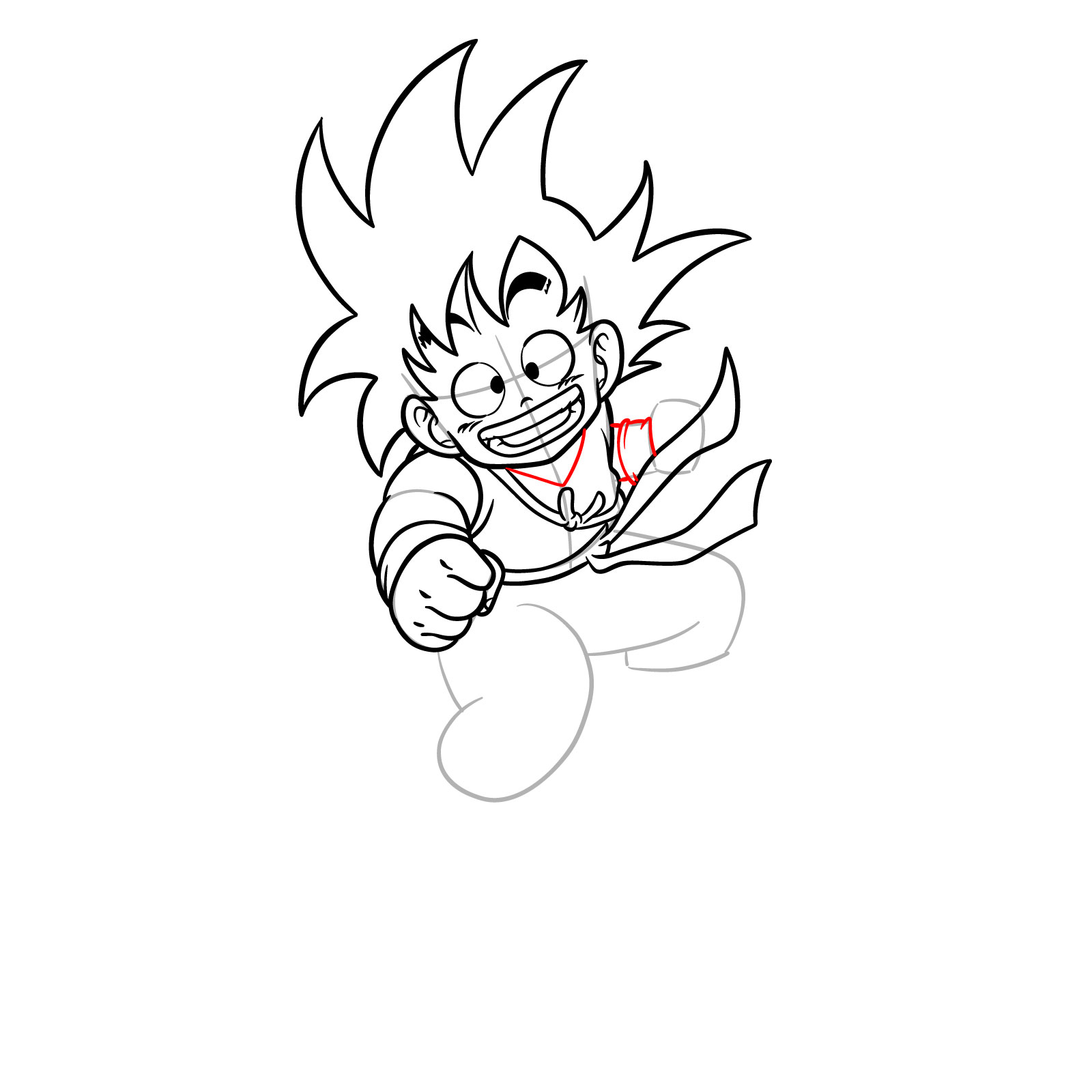How to draw Kid Goku riding on the Flying Nimbus - step 17