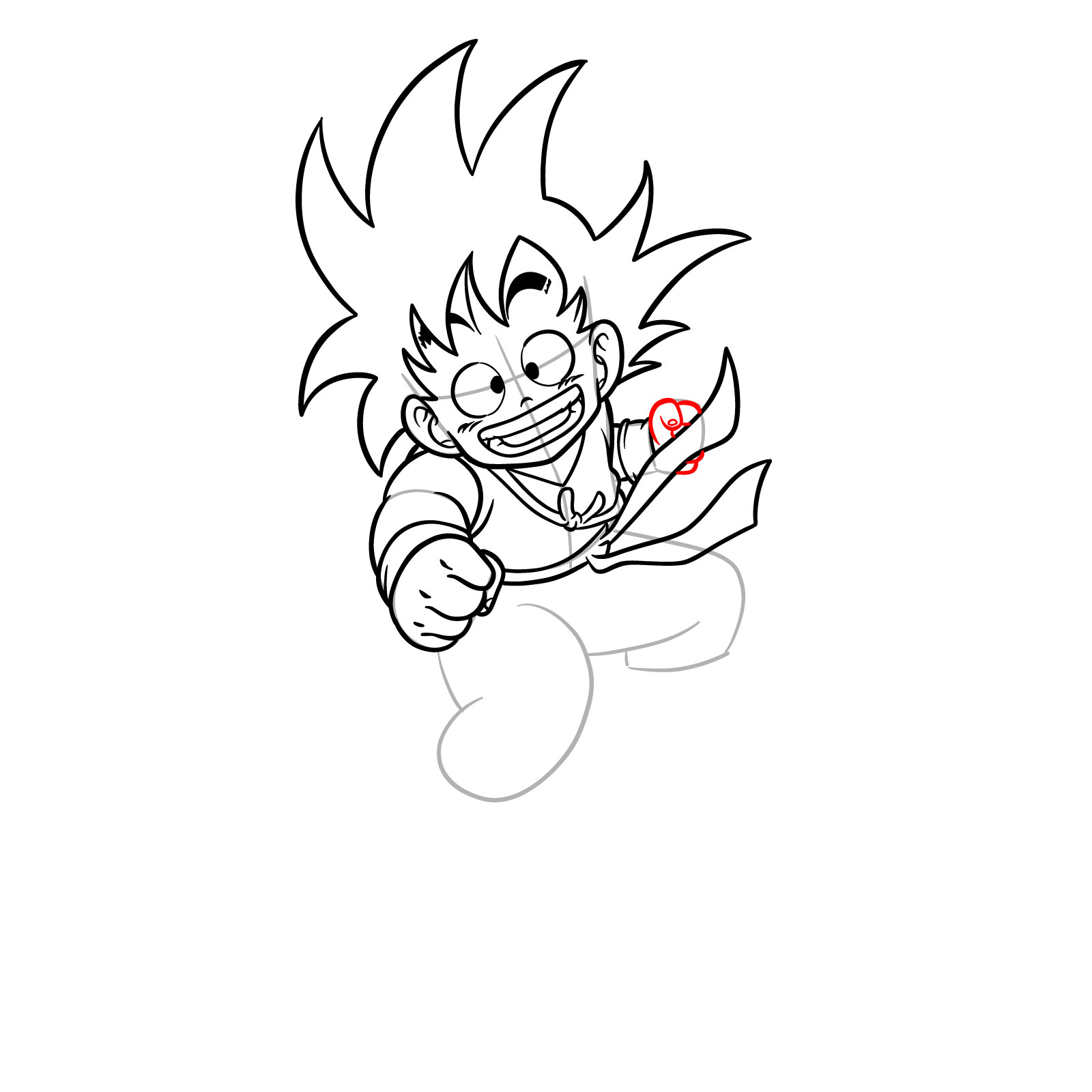 How to draw Kid Goku riding on the Flying Nimbus - step 18