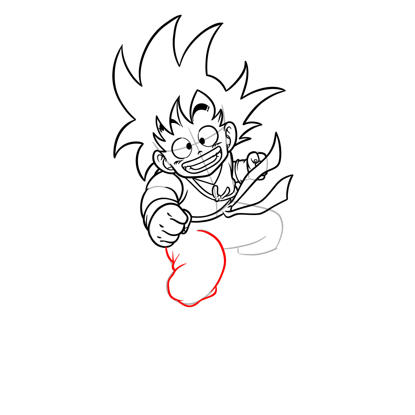 How to draw Kid Goku riding on the Flying Nimbus - step 19