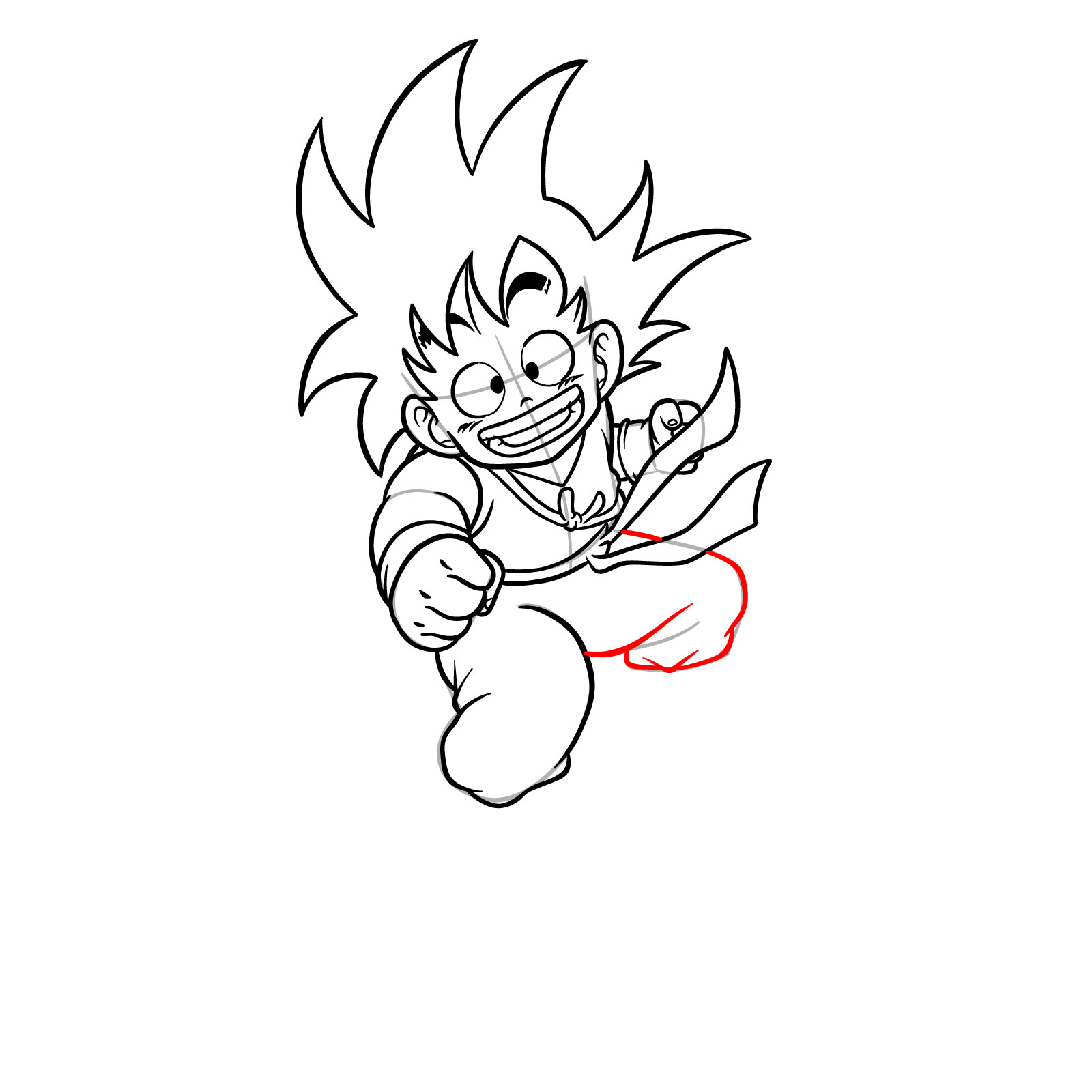 How to draw Kid Goku riding on the Flying Nimbus - step 20