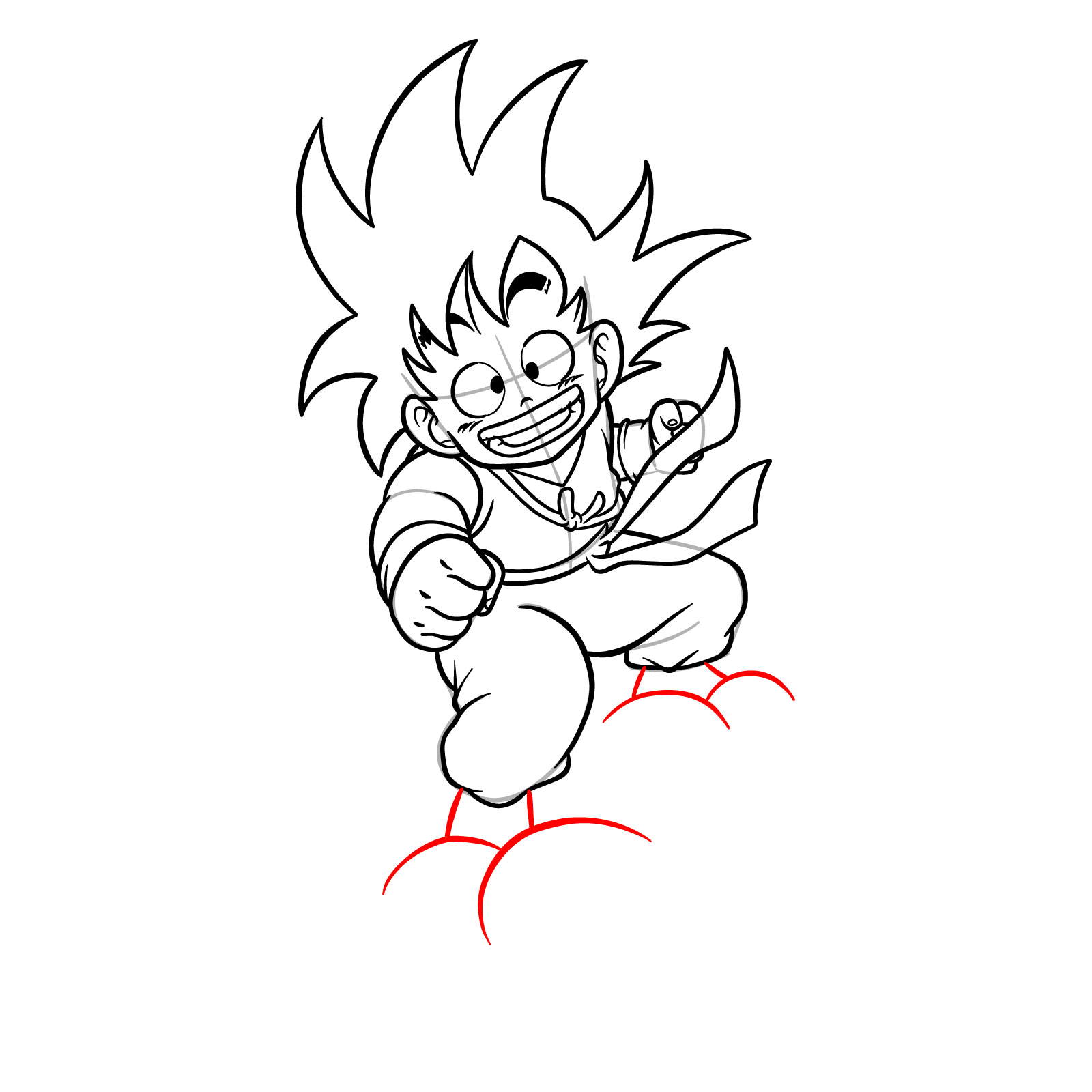 How to draw Kid Goku riding on the Flying Nimbus - step 21