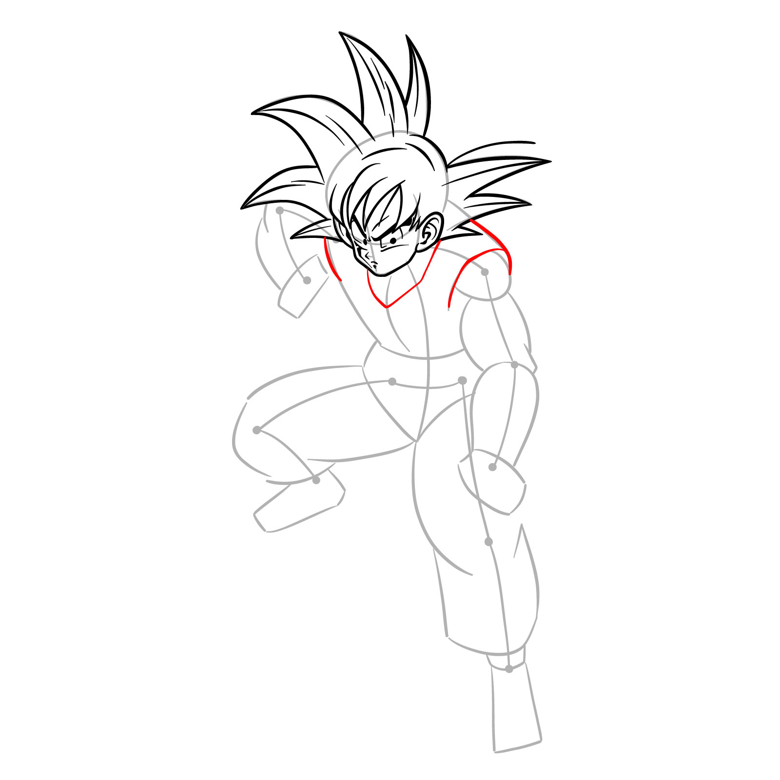 How to draw teen Goku not wearing his weighted clothing - step 10