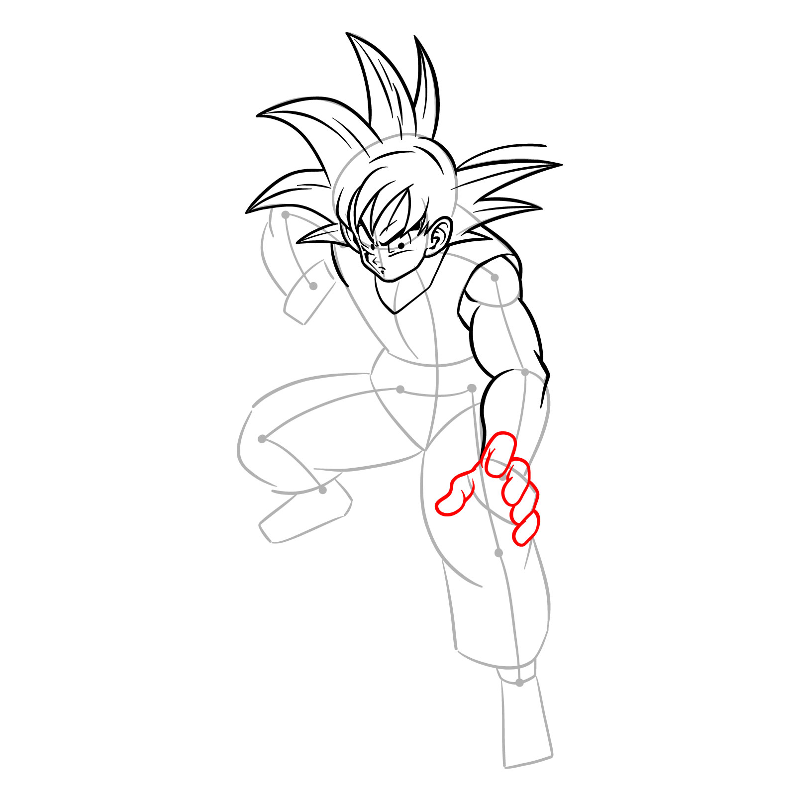 How to draw teen Goku not wearing his weighted clothing - step 12