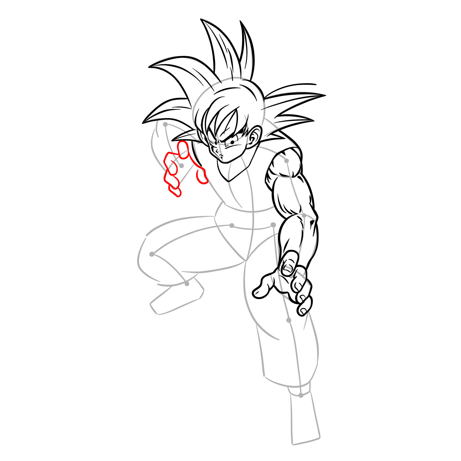How to draw teen Goku not wearing his weighted clothing - step 14