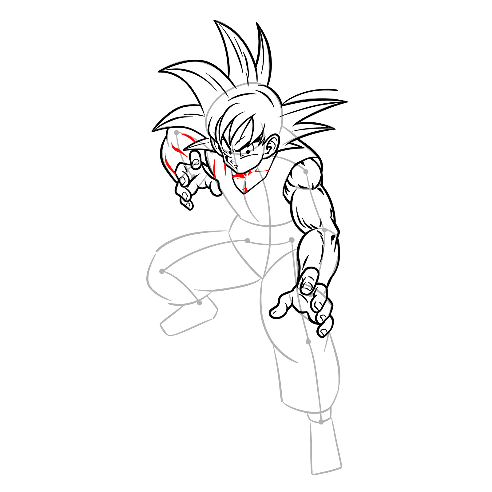 How to draw teen Goku not wearing his weighted clothing - step 16
